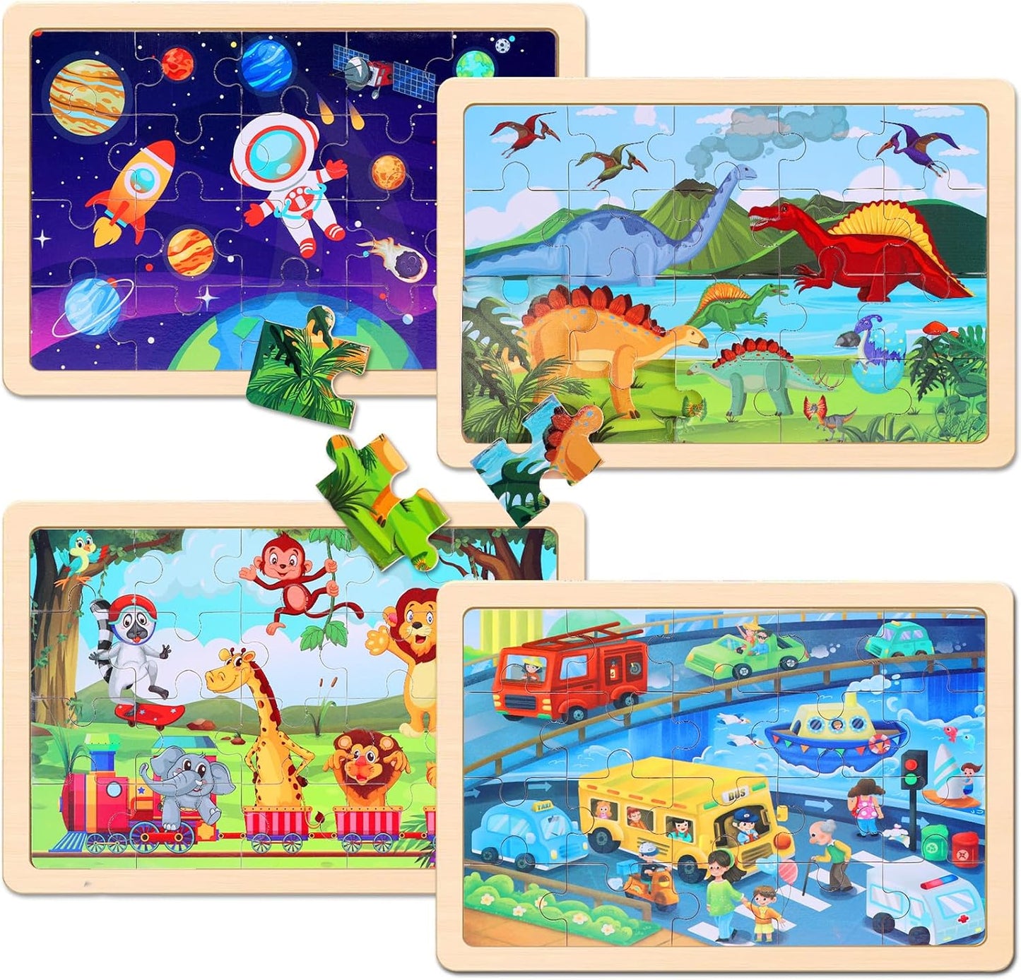 Wooden Puzzles Toys for Kids Ages 3-5, Set of 4 Packs with 20-Piece Farm, Animals Theme Wood Jigsaw Puzzles, Preschool Educational Brain Teaser Toys for Boys and Girls 3-6 Years Old.
