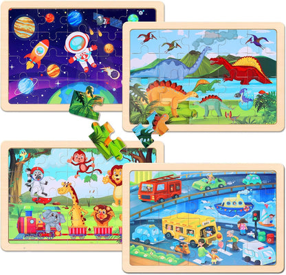 Wooden Puzzles Toys for Kids Ages 3-5, Set of 4 Packs with 20-Piece Farm, Animals Theme Wood Jigsaw Puzzles, Preschool Educational Brain Teaser Toys for Boys and Girls 3-6 Years Old.