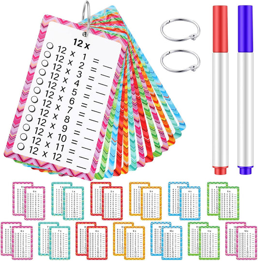 Geyee Multiplication Flashcards 0-12 with Dry Erase Markers and Rings Math Educational Multiplication Flashcards Timetable Charts for 1st to 3rd Grades Fun Learning with Math Game(17 Pcs)