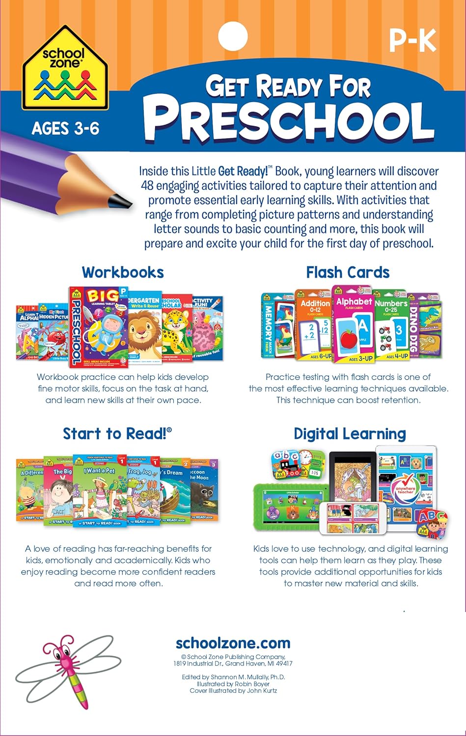 School Zone Get Ready for Preschool Workbook: 48 Pages, Pre-K, Learn ABCs, Numbers, Colors, Counting, Rhyming, Phonics, Patterns, Matching, Ages 3-6 (Little Get Ready! Book Series)