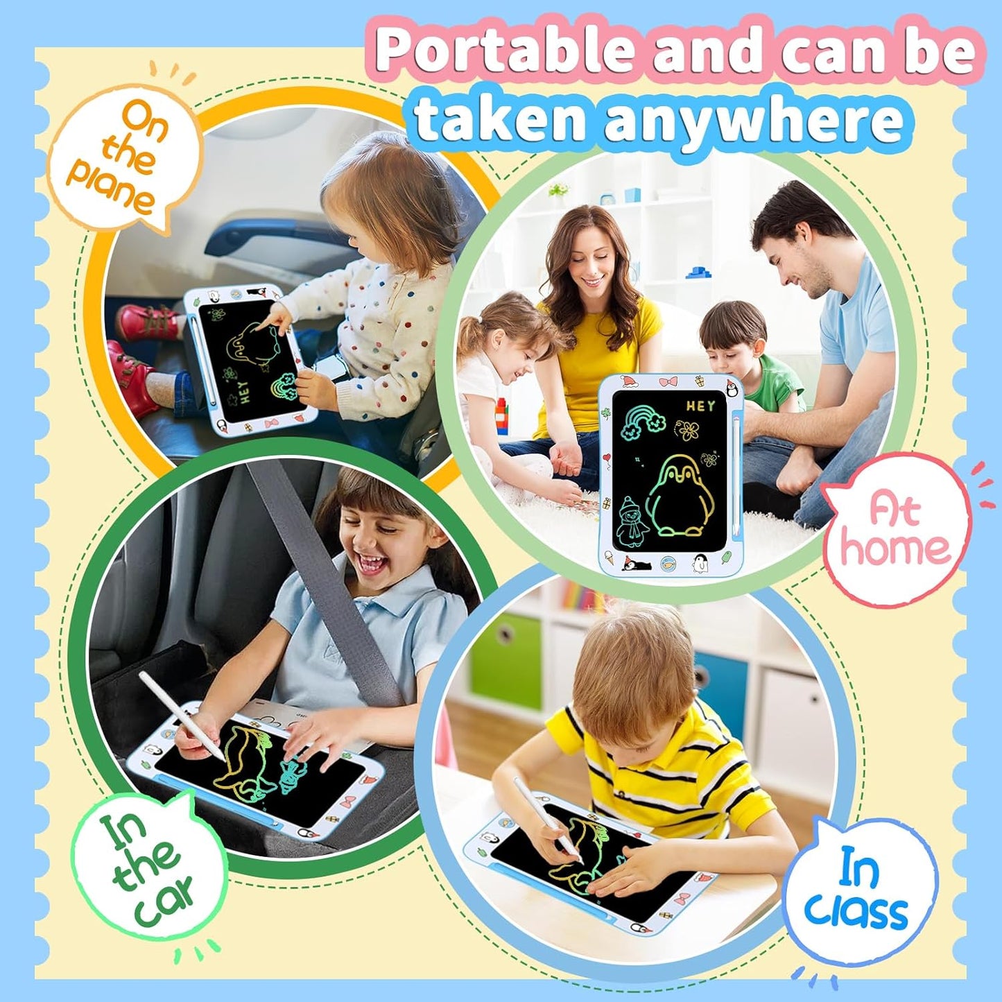 Genialba LCD Writing Tablet for Kids, Colorful Screen Drawing Board for 3-7 Year Old Boys & Girls - Educational Toys for Birthday & Christmas (Penguin)