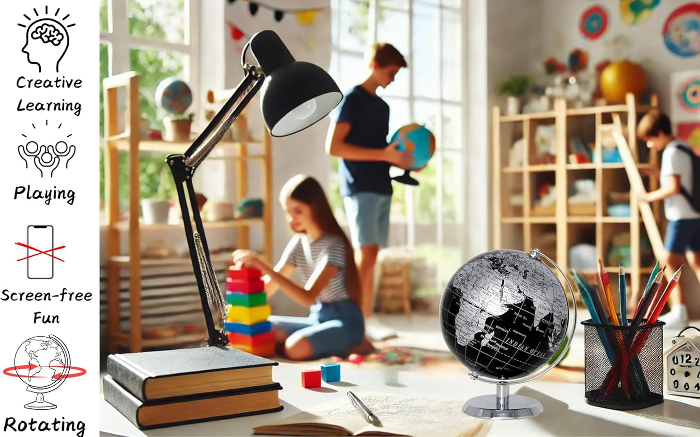 Political Globe Dia 5.5-inch / 14cm- Educational/Geographic - Stainless Steel Arc and Base - School, Home, and Office