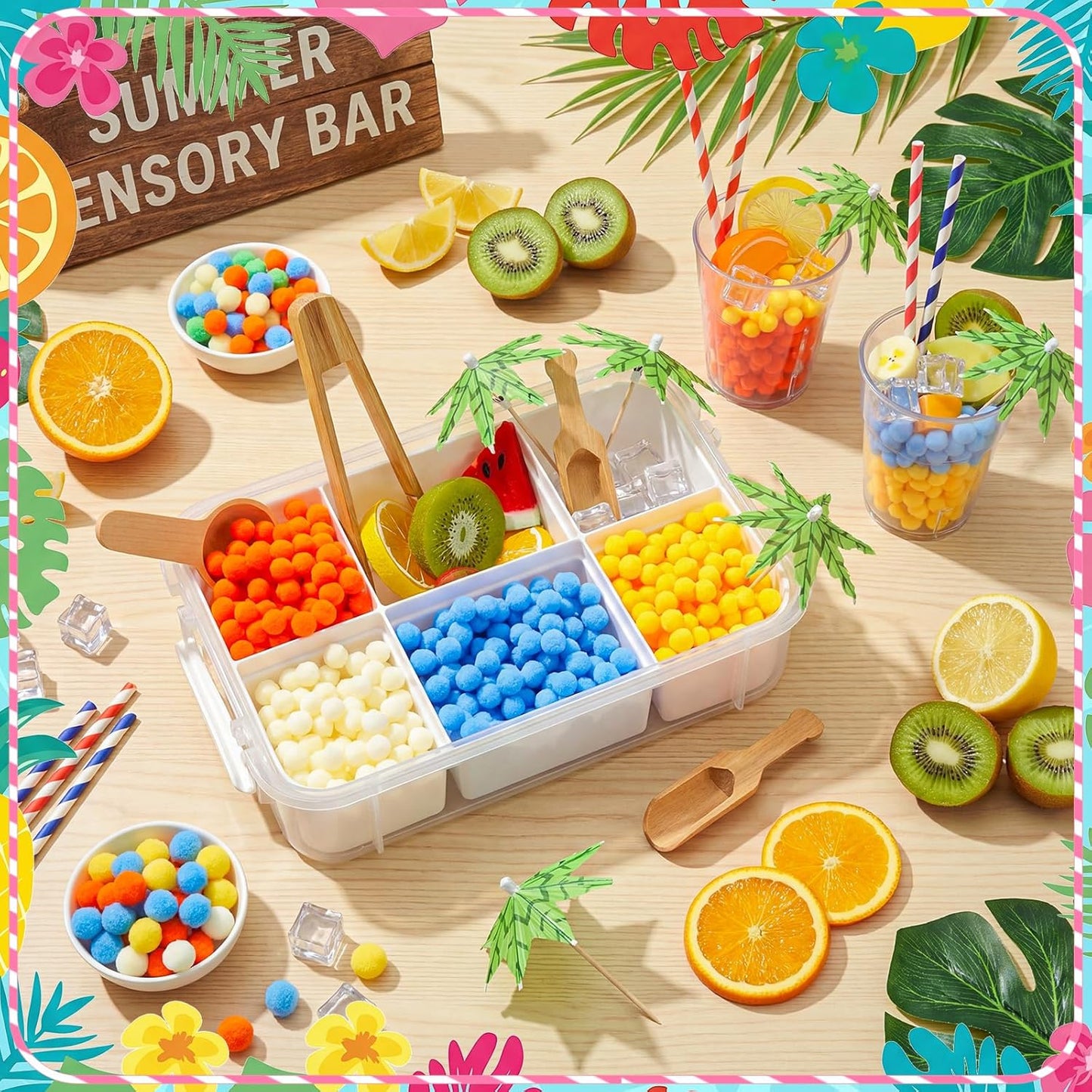 Thenshop Summer Aloha Juice Bar Sensory Bin Lemonade Stand Summer Sensory Bin Filler Sandbox Play Sand Kit Juice Stand Education Activities DIY Making Kit for Play Gift Sorting Counting Training