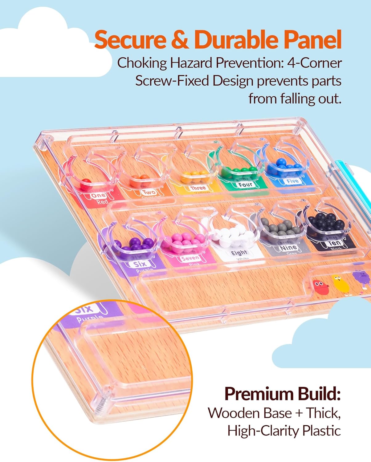 Wood Grain Magnetic Color & Number Maze – Montessori Toddler Wooden & ABS Puzzle Board with Secure Screwed Panel, Educational Color Matching & Counting Toy for Kids Ages 3+(Natural)