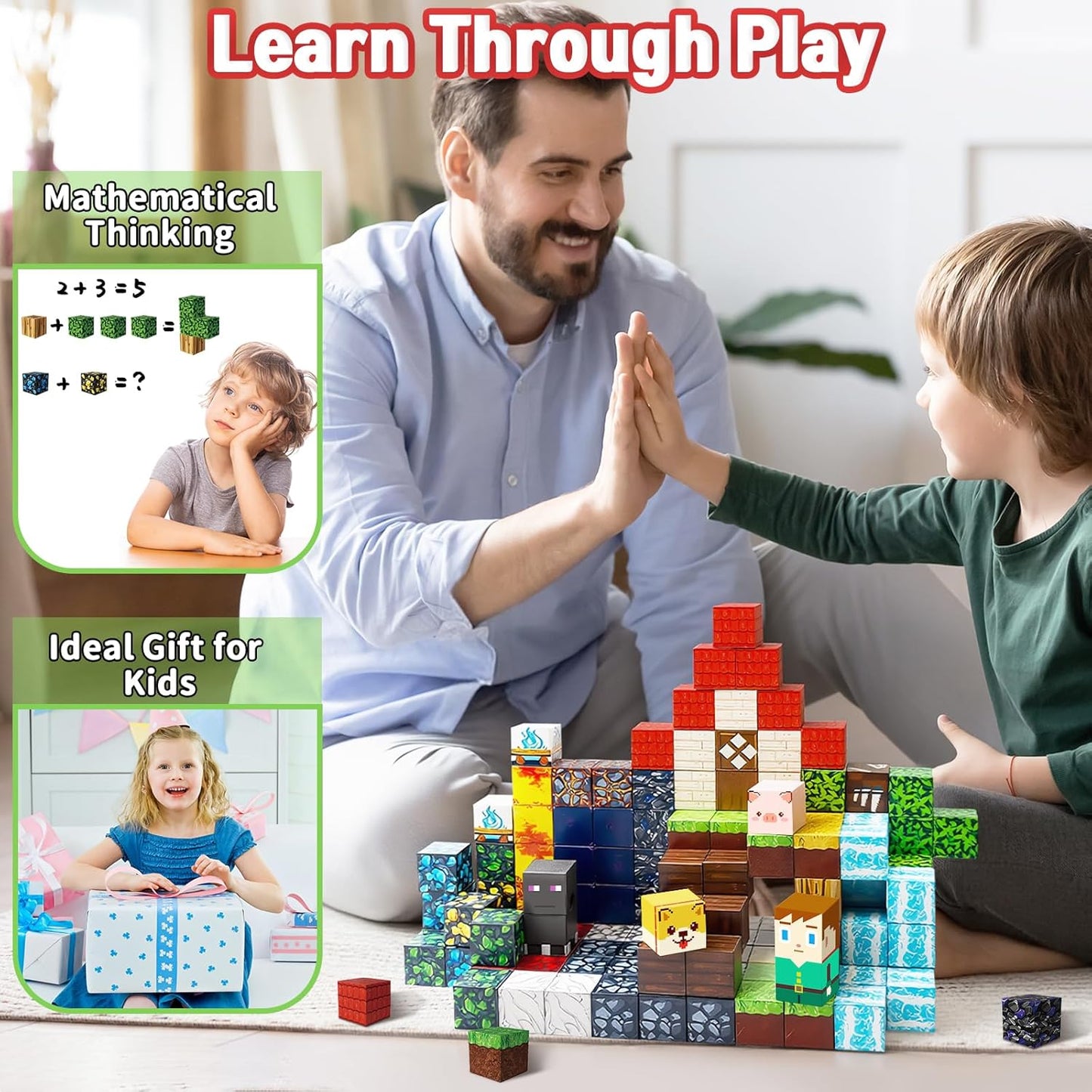 Intoypad 300PCS Magnetic Blocks for Kids, 0.8in Magnetic Building Block Toys for Boys Girls Age 3 4 5 6 7 8 9 10 Magnet Cubes Game Magnetic Tiles STEM Toys Christmas Birthday Gifts for Kids Toddlers