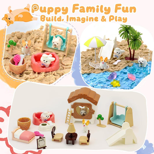 Crelloci Double-Layer Pet Magic Sand Playset, 2 Colors Magnetic Sand Sensory Bin with Cat & Dog Figures, Mess-Free Sand Toy Kit for Kids, Creative Sensory Play, Gift for Boys & Girls Age 3+