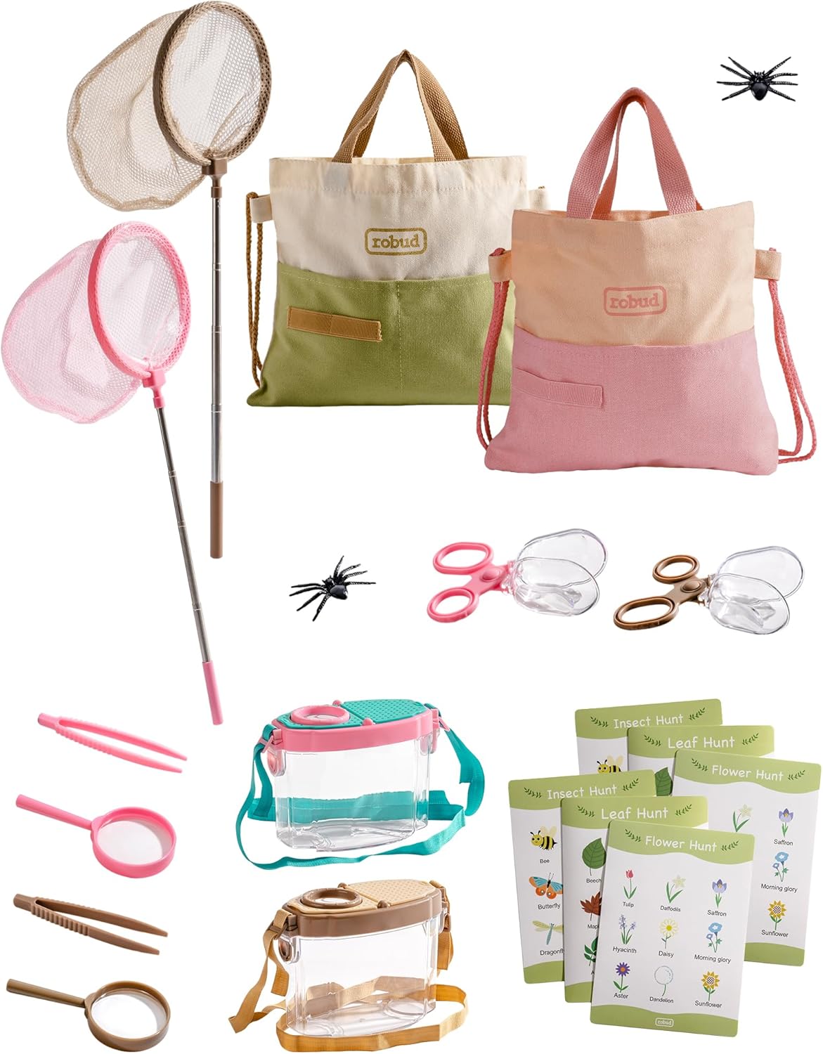 ROBUD Bug Catcher for Kids, Bug Catcher Kit with Bag Kit, Outdoor Exploration Set for Camping, Montessroi Toy for Kids Coming Closer to Nature，WRP07
