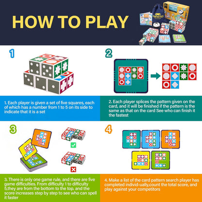 XXL Funtactics Wooden Matching Game Puzzle 3.0 Games, Pattern Block Match Puzzles Building Cubes with Bell for Kids and Adults Toys Board Games for Family Holidays Night 5 Players