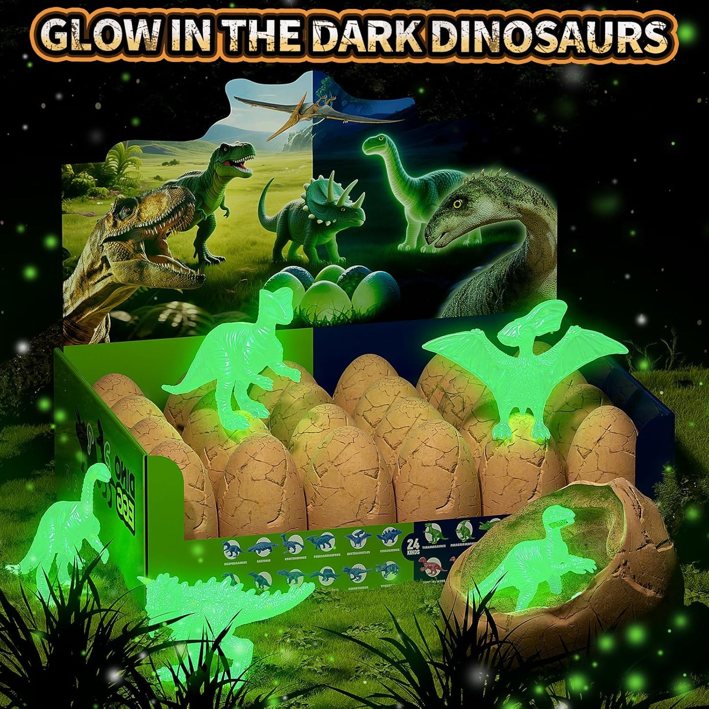 24 Dinosaur Eggs Dig Kit Toys for Kids, Dinosaur Eggs Excavation Kit with Magnifier, Easter Basket Stuffers, Science STEM Birthday Party Favors Gifts for Boys Girls Age 3 4 5 6 7 8 9 10 + Years Old