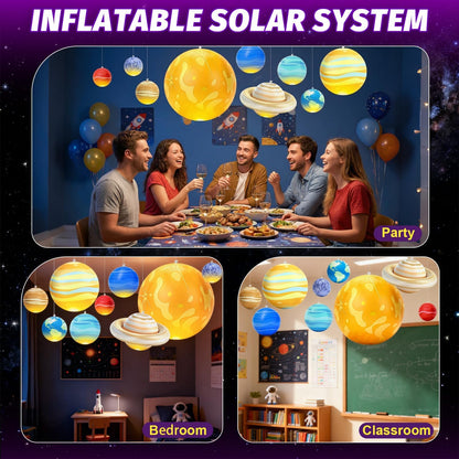 Inflatable Solar System Planets with Lights, 2026 Upgraded Inflatable Solar System 9 Giant Hanging Planets Astronomy Gifts for Ages 5-7, 6-8, 8-12 Outer Space Themed Room Party Decoration