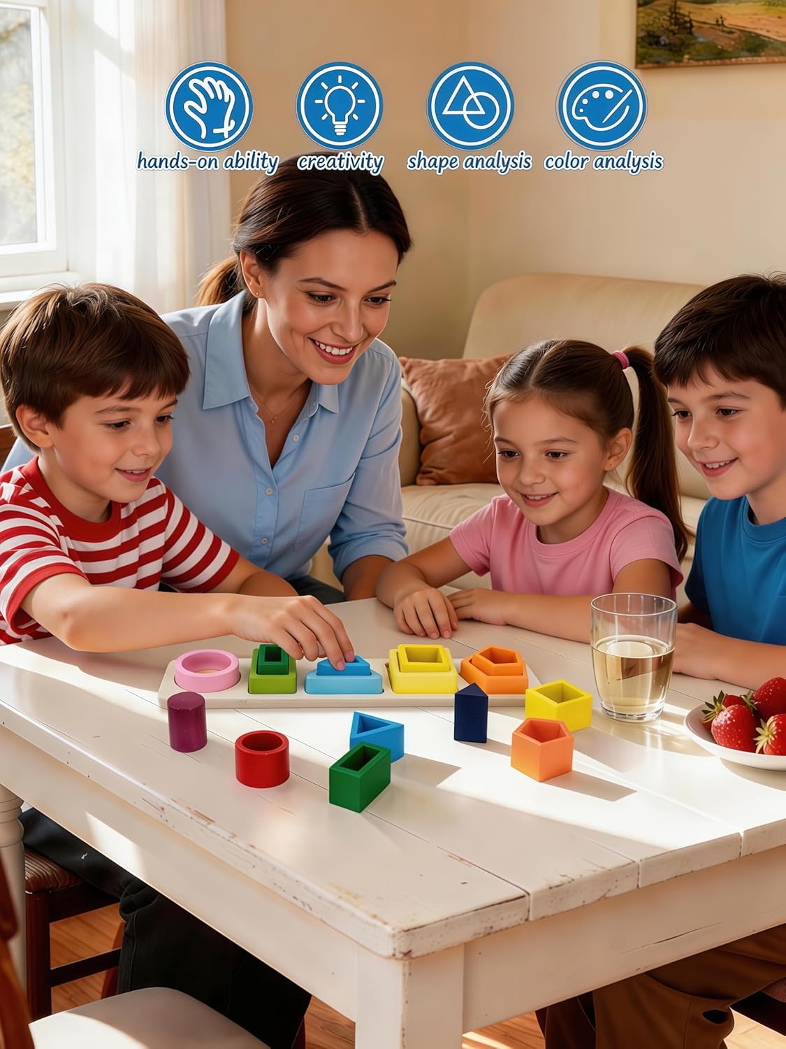 Montessori Toys for 1 2 3 Year Old Boys Girls – Shape Sorter Learning Toy, Wooden Stacking and Sorting Toys for Toddlers, Educational and Safe