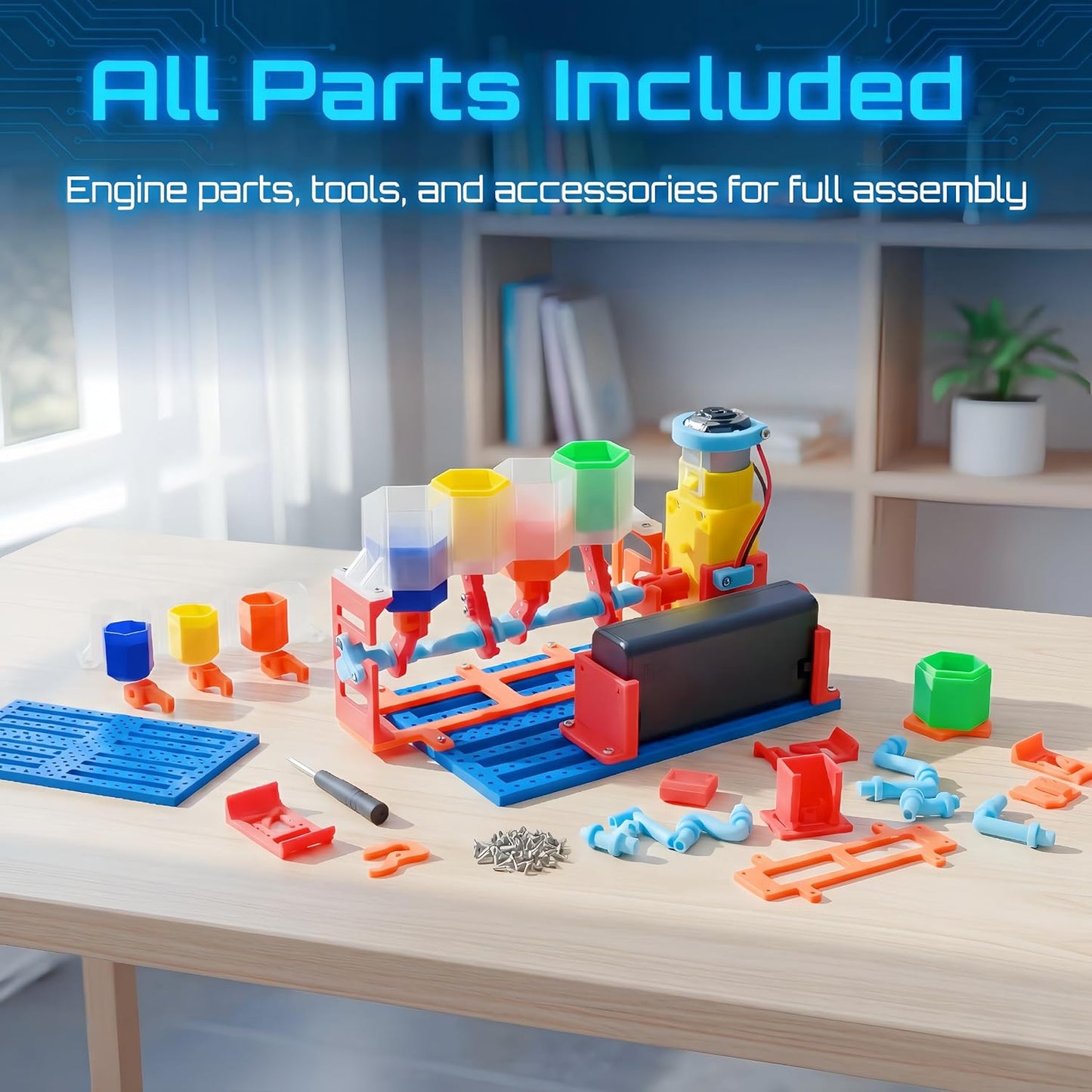 4-Cylinder Working Engine Model DIY Assembly STEM Kit for Kids Ages 8–14, Build with Moving Pistons and Crankshaft, Hands-On Mechanical Engineering Learning Kit