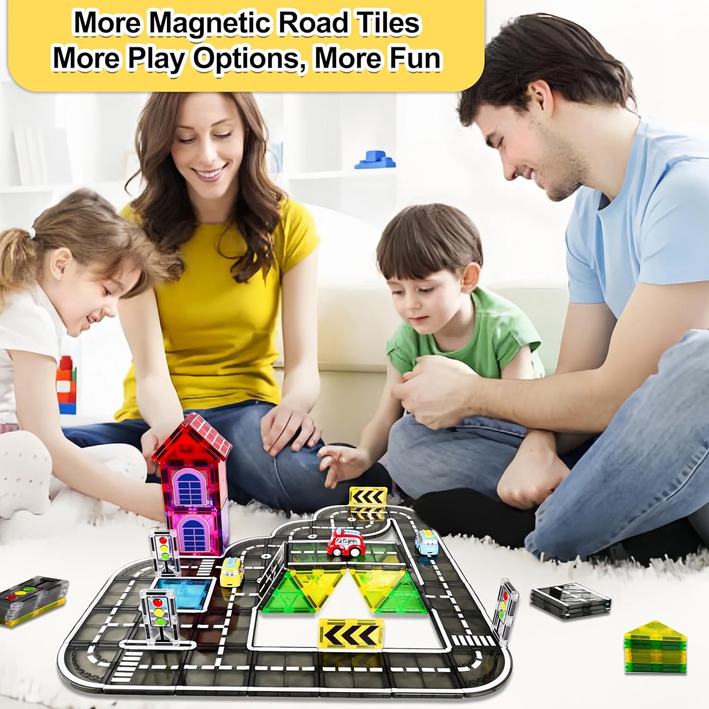 Drofex 42pcs Magnetic Tiles Road, Magnetic Building Blocks City Construction Toys for 3+Year Old Boys Girls, Kids Montessori Toys for Toddler, STEM Learning Gifts