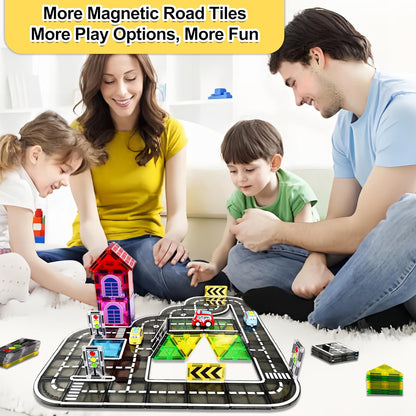 Drofex 42pcs Magnetic Tiles Road, Magnetic Building Blocks City Construction Toys for 3+Year Old Boys Girls, Kids Montessori Toys for Toddler, STEM Learning Gifts