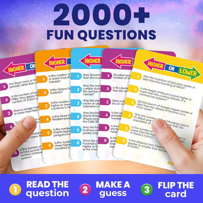 QUOKKA Trivia Board Games for Kids and Adults – Family Board Games for Family Game Night – Higher or Lower Trivia Cards for Kids 8-12 – Guess Fun Questions – Educational Card Game for Families&Teens