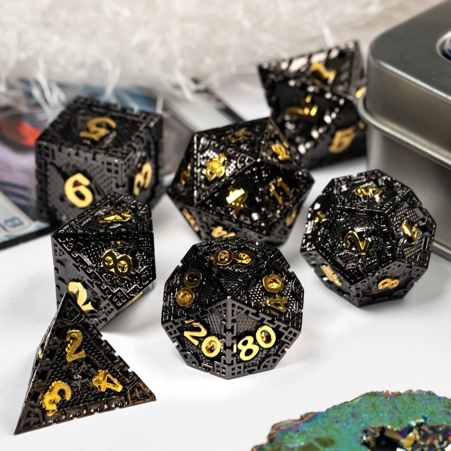 UDIXI Steampunk Metal Dice Set, 7 Die Polyhedral DND Dice Set for D&D Role Playing Game and Math Teaching (Ancient Copper)