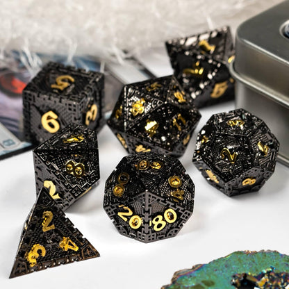 UDIXI Steampunk Metal Dice Set, 7 Die Polyhedral DND Dice Set for D&D Role Playing Game and Math Teaching (Ancient Copper)