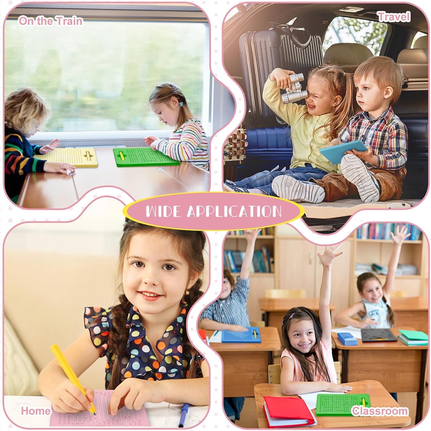 Yexiya 3 Pcs Magnetic Drawing Board for Kids, Toddler Travel Drawing Kit Magnet Sketch Thread Board with Stylus Pen and Beads Toy for Child Quiet Time Activities (7 x 8.5 Inches,Blue)