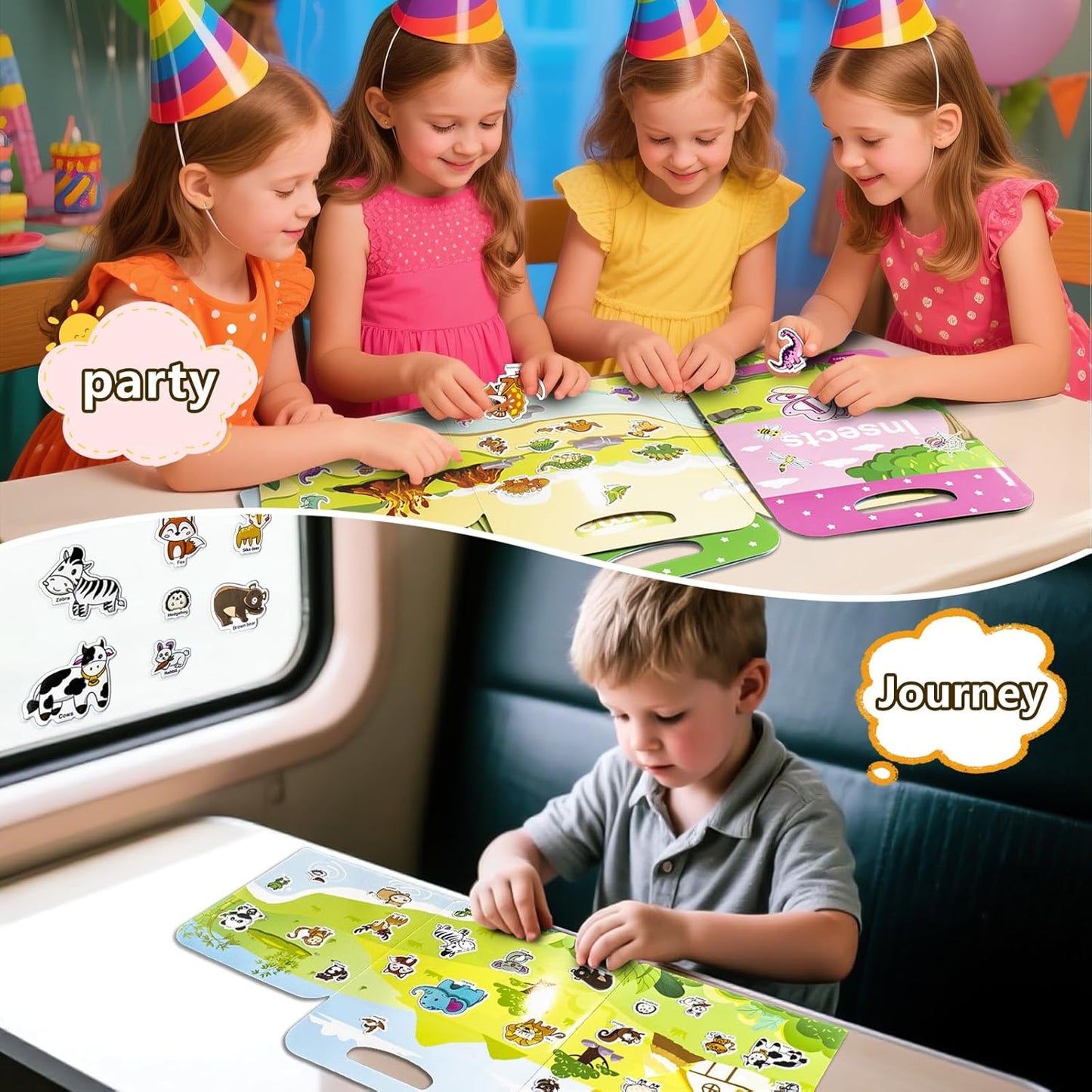 Reusable Sticker Books for Toddlers 1-3, Puffy Stickers Book for Kids Ages 2-4, Toddler Travel Activities Book Toy for Birthday Christmas - Christianity Jesus, Noah's Ark, Fairy Tales(3 Set)