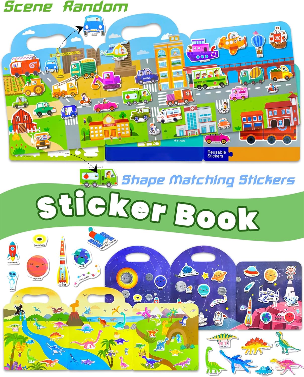 Walenced Reusable Sticker Book for Toddlers, Stickers for Kids, Toddler Sticker Book, Toddler Craft Activities, Toddler Travel Toys Ages 3 and Up Boy Girl Birthday Gifts