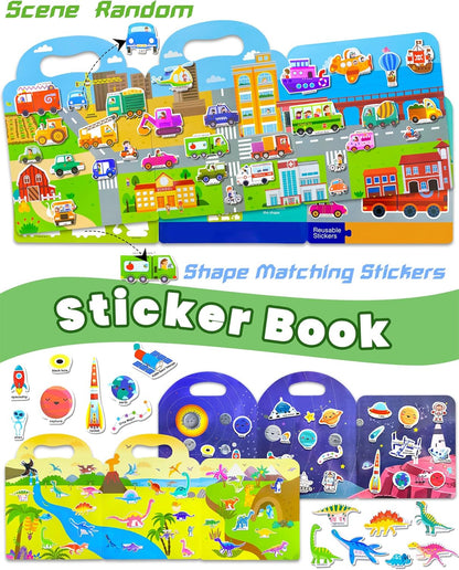 Walenced Reusable Sticker Book for Toddlers, Stickers for Kids, Toddler Sticker Book, Toddler Craft Activities, Toddler Travel Toys Ages 3 and Up Boy Girl Birthday Gifts