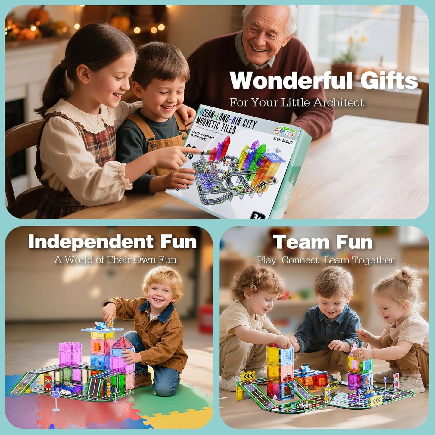 150PCS Magnetic Tiles Road Set with Marble Run, Preschool Magnet Tiles Included Magnetic Cars. STEM Magnetic Tiles for Kids, Preschool Educational Building Toys for Boys & Girls