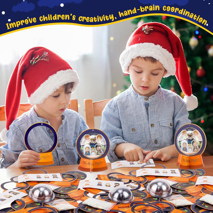 Threehoney 24 Pack Easter Nativity Craft Kit for Kids Toddler Jesus Birth Advent DIY Snow Globe Hanging Ornament with Glitter Sequin Paper Religious Holiday Classroom Decor(Joy,Silver)