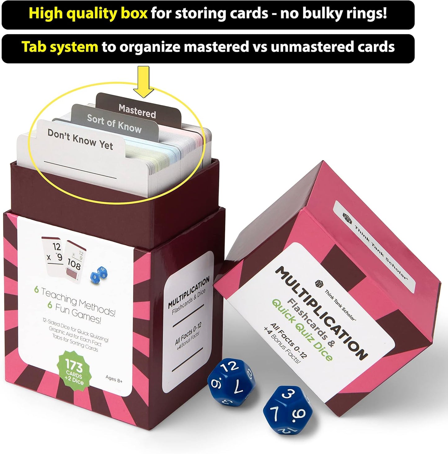 Award-Winning Multiplication Flash Cards – 173 Jumbo Cards (3.1” x 5.2”), All Facts 0–12 – 1 Fact & Visual Aid Per Card – Mastery Divider Tabs, Charts, Games & Teaching Methods – Grades 2–6