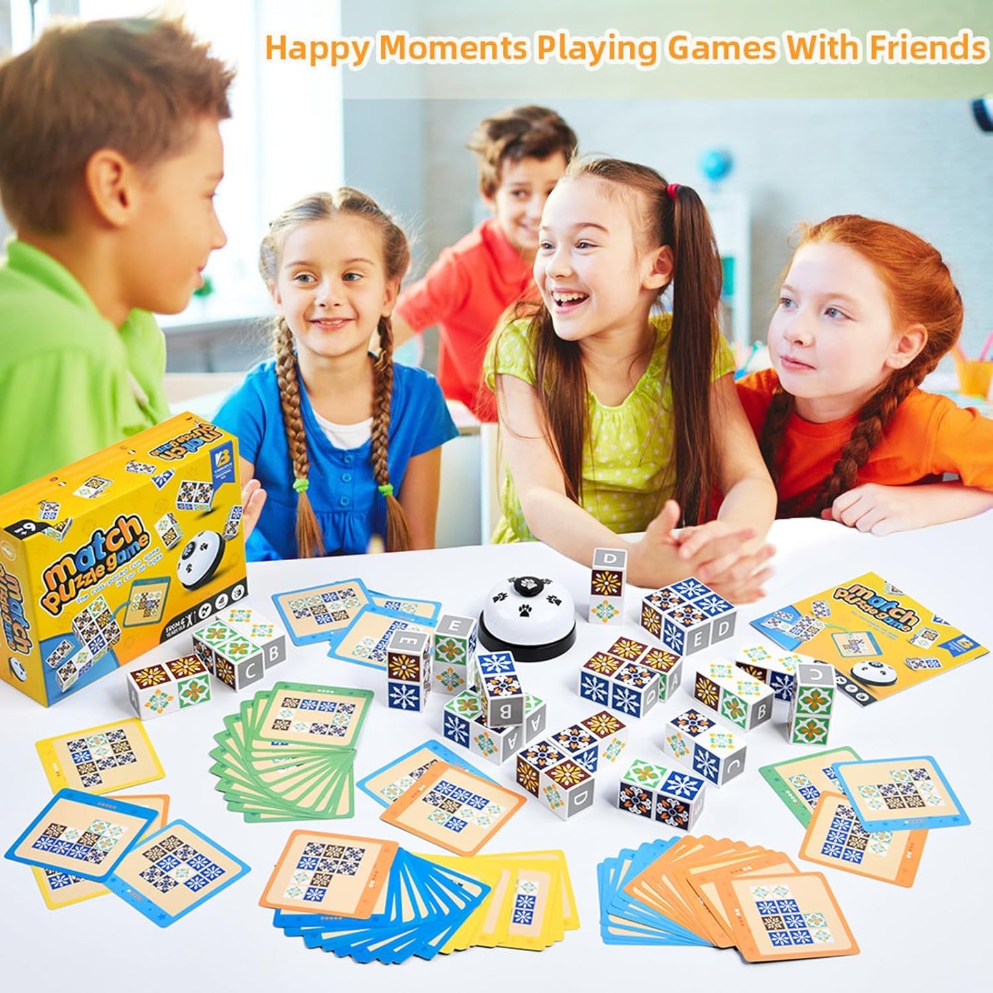 varbertos Wooden Matching Game Puzzle Games, Pattern Block Match Puzzles Building Cubes with Bell for Kids and Adults Toys Board Games for Family Night