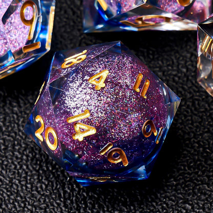 Liquid Core DND Dice Set, 7pcs Sharp Edge Dice for Role Playing Dungeons and Dragons Ttrpg with Gift Box, Handmade Resin D&D Dice RPG Role Playing Games Dice Set(Blue Gold)