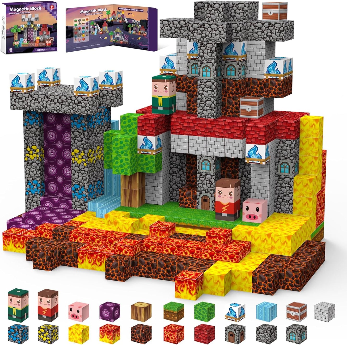 Magnetic Blocks, Magnetic Building Blocks Gryxpox, Magnet Tiles with Adventure World Blocks Toy, Magnetic Blocks For Kids Ages 4-8, STEM Sensory Toys for Ages 3+ Toddlers Kids Girl Boys Birthday Gifts