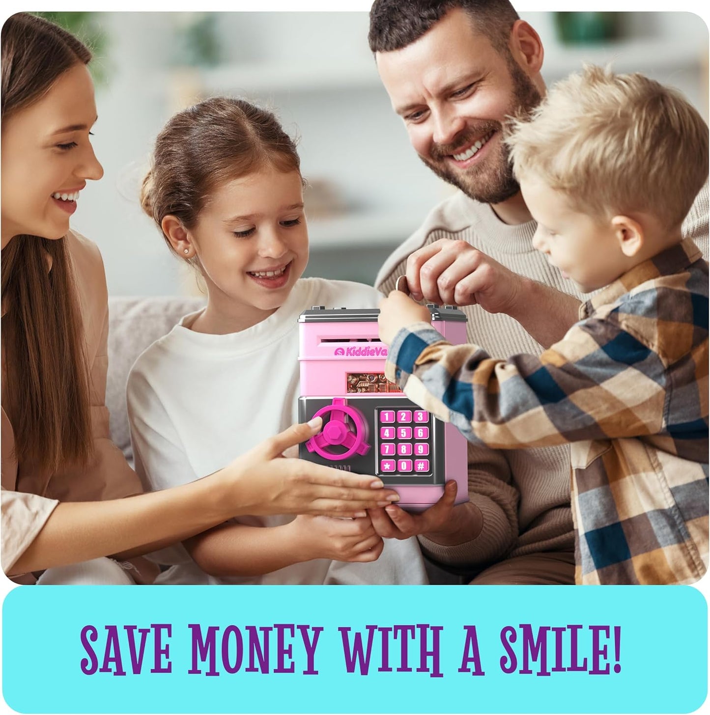 Piggy Bank for Kids - Electronic Money Saving Box w/Code- ATM Safe - Toy Coin Bank - Toys for Girls Age 3, 4, 5, 6, 7 - Birthday Gifts for 8, 9, 10, 11, 12 Year Old Girl (Pink & Silver)