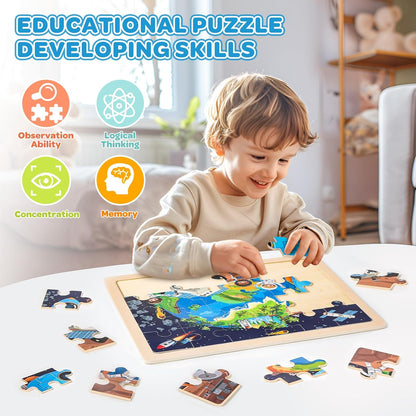 Puzzles for Kids Ages 4-6, 4 Packs 24 Pcs Wooden Jigsaw Puzzles for Toddlers Ages 2-4, Preschool Educational Vehicle Puzzle Toys Gifts for 3 4 5 6 Boys Girls