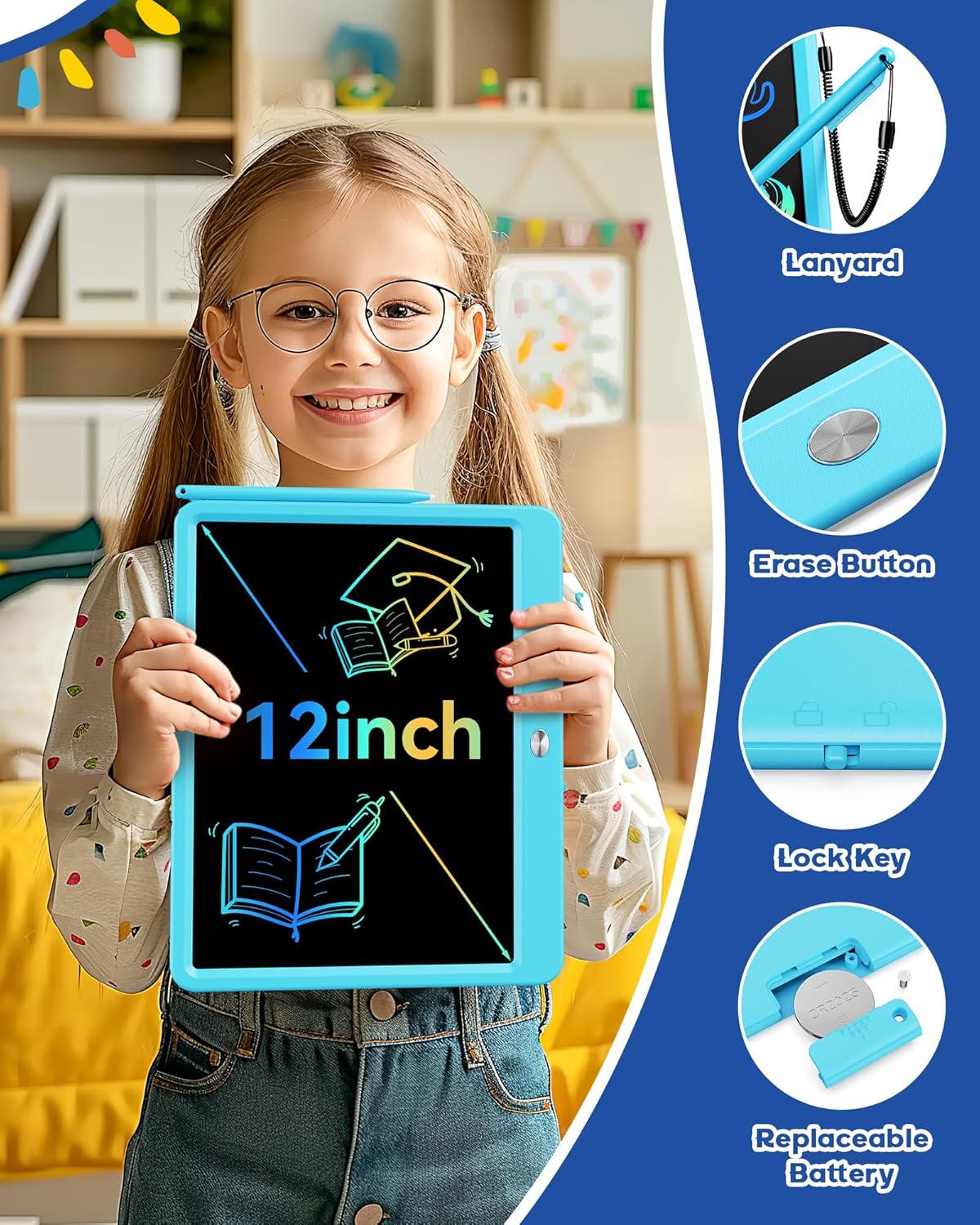 Bravokids Toys for 3-6 Years Old Girls Boys, LCD Writing Tablet 10 Inch Doodle Board, Electronic Drawing Pads, Educational Birthday Gift for 3 4 5 6 7 8 Years Old Kids Toddler (Blue)