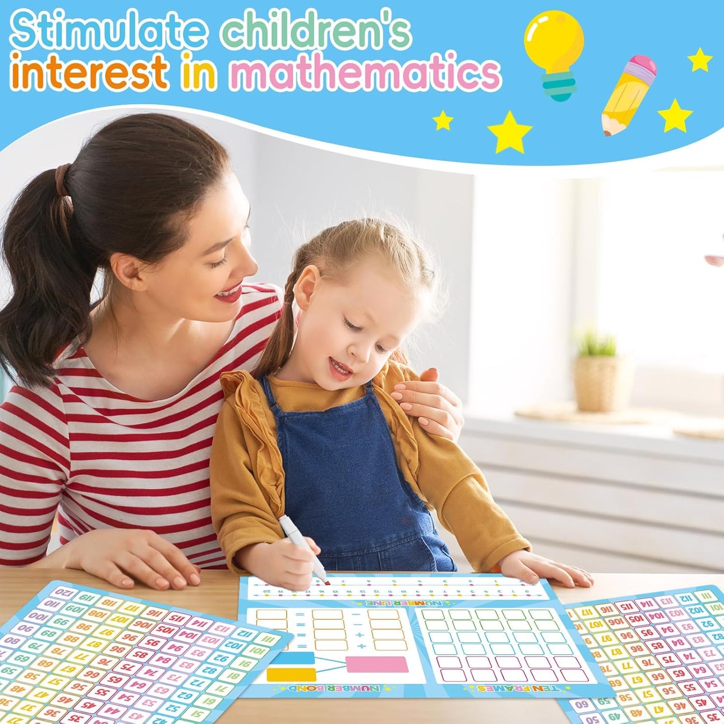 12 Pack 1-120 Number Chart Dry Erase Flash Card 9x12 in Number Bond Ten Frame Double-Sided Math Manipulatives Whiteboard for Kids Student Kindergarten Classroom Homeschool Teacher Supplies (Colorful)