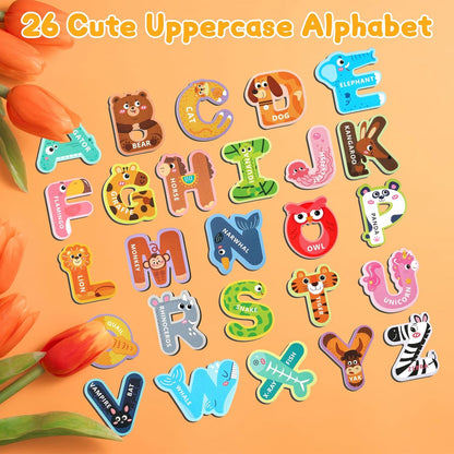 Magnetic Letters, 26 Animal Alphabet Magnets, Fun Preschool Learning Toy, Large Fridge Magnets for Spelling Games, Ideal Educational Gift for Toddlers (Uppercase Letter)