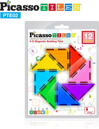 PicassoTiles 4pcs Magnetic Building Block Large Square Shape Magnet Tiles Construction Toy STEM Learning Kit Educational Playset Playboard Pretend Play Stacking Blocks Child Brain Development PTE09
