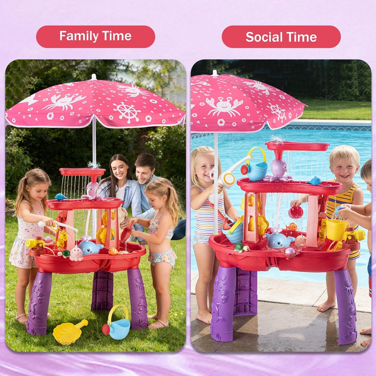 Water Table for Toddlers 3-5 Outdoor Toys for Kids Ages 4-8 3-Tier Kids Sand Water Table with Fishing Game Set Activity Sensory Table Summer Gift Beach Outside Toys for Toddler Girl