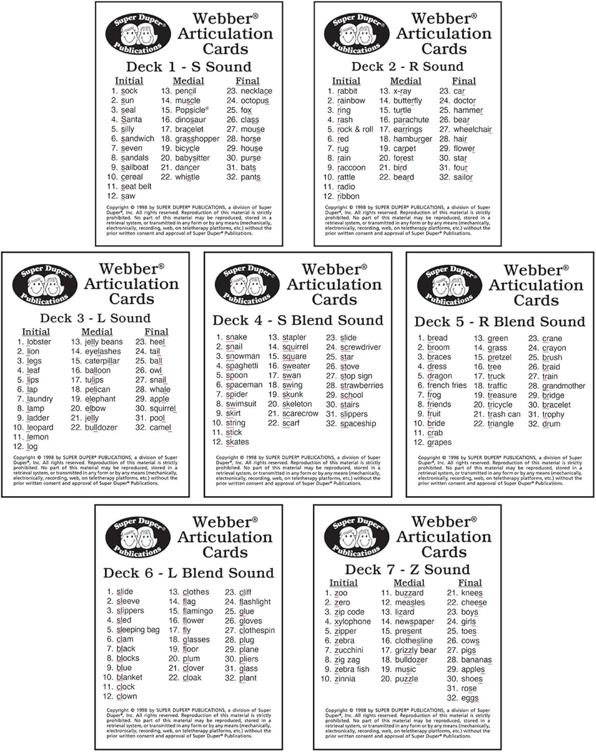 Super Duper Publications | Webber® Articulation Card Decks Sets1, 2, & 3 | Educational Learning Resource for Children | Flashcards for Speech Therapy