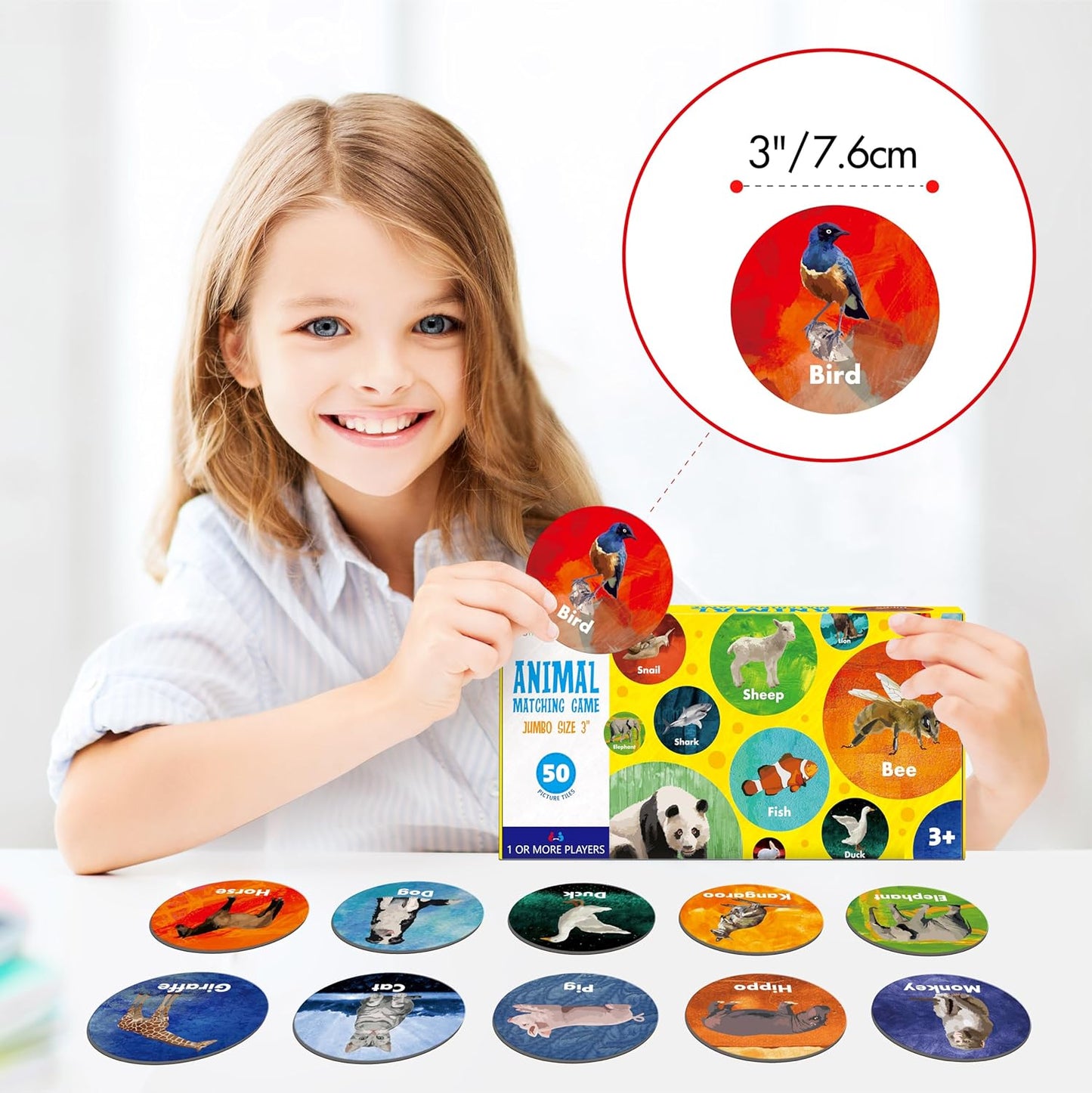 Hebayy 72 PCS Memory Matching Game, Real Animal Matching Cards for Toddlers 36 Pairs Memory Cards for Preschool 4 5 6 Years Old