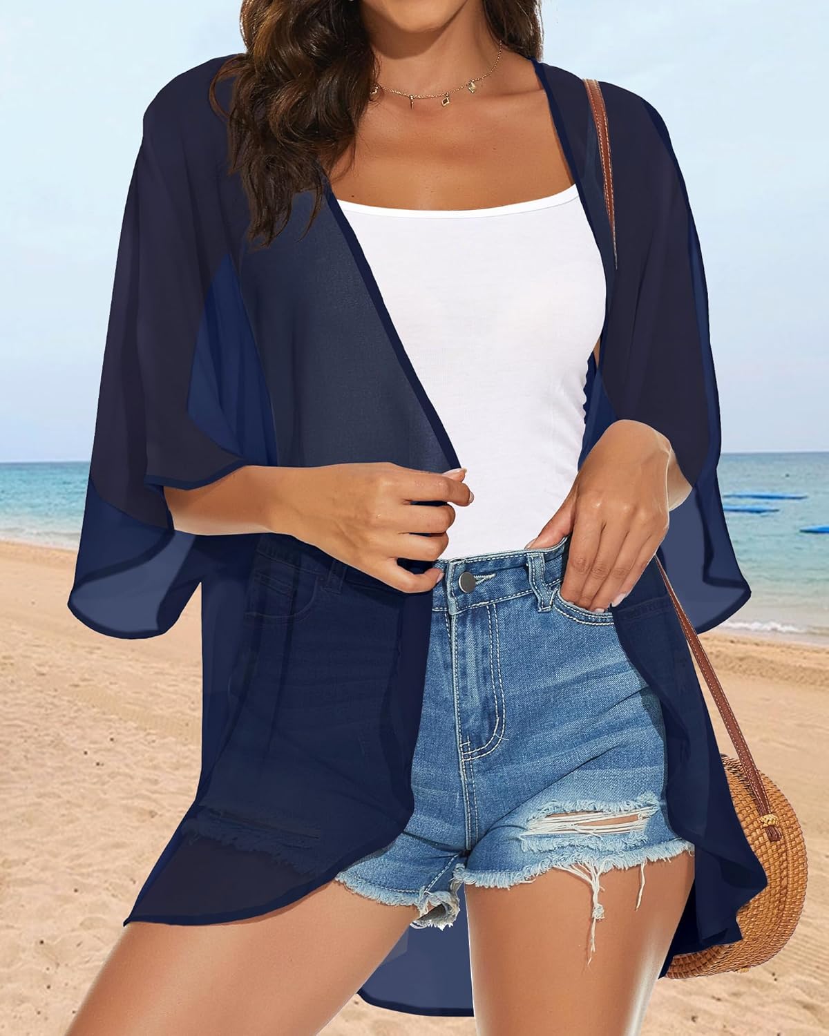 Womens Kimono Cardigans Beach Cover ups Swimwear Puff Sleeve Loose Casual Summer Tops 2026