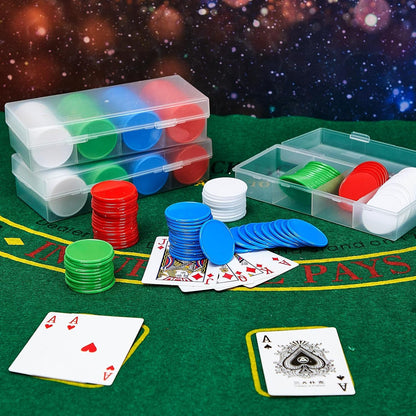 Lewtemi Set of 300 Opaque 1.45 Inch Plastic Poker Chips Plastic Learning Counting Counters Poker Chips Tokens with Storage Box for Adults Casino Card Play Learning Math(Blue, Red, Green, White)