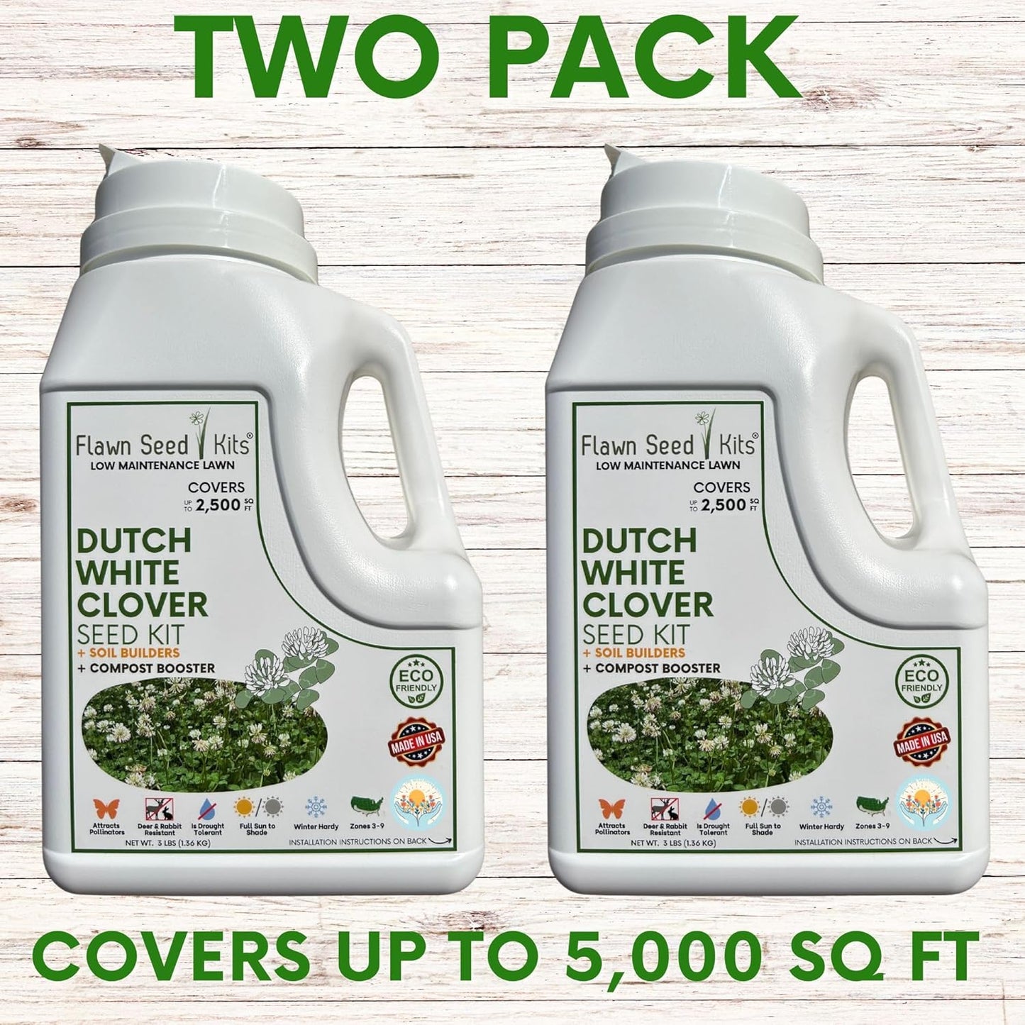Lawn Seed Kits Dutch White Clover Seed Kit, Easy Spread Shakers, Low Maintenance Lawn, Alternative Ground Cover, Covers up to 250 Sqft