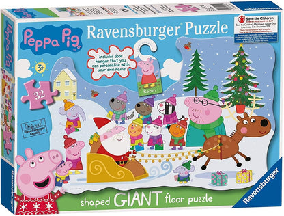Ravensburger Peppa Pig: Christmas 32 Piece Giant Shaped Floor Jigsaw Puzzle and Door Hanger for Kids - Screen-Free Activity Boosts Concentration and Focus