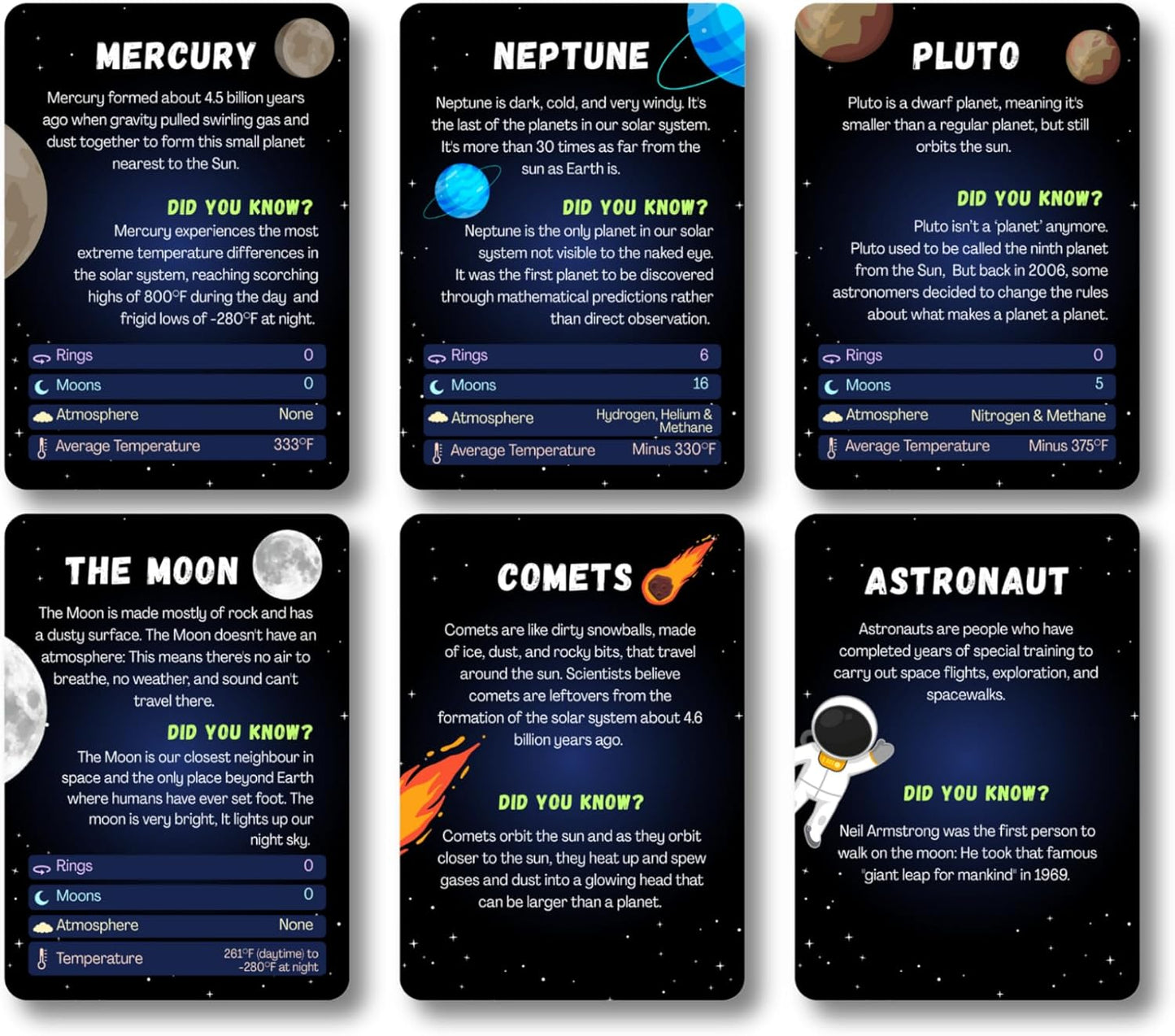 Solar System Flash Cards Educational Teaching Science Children Kids, Planets Solar System Cards, Fun Facts