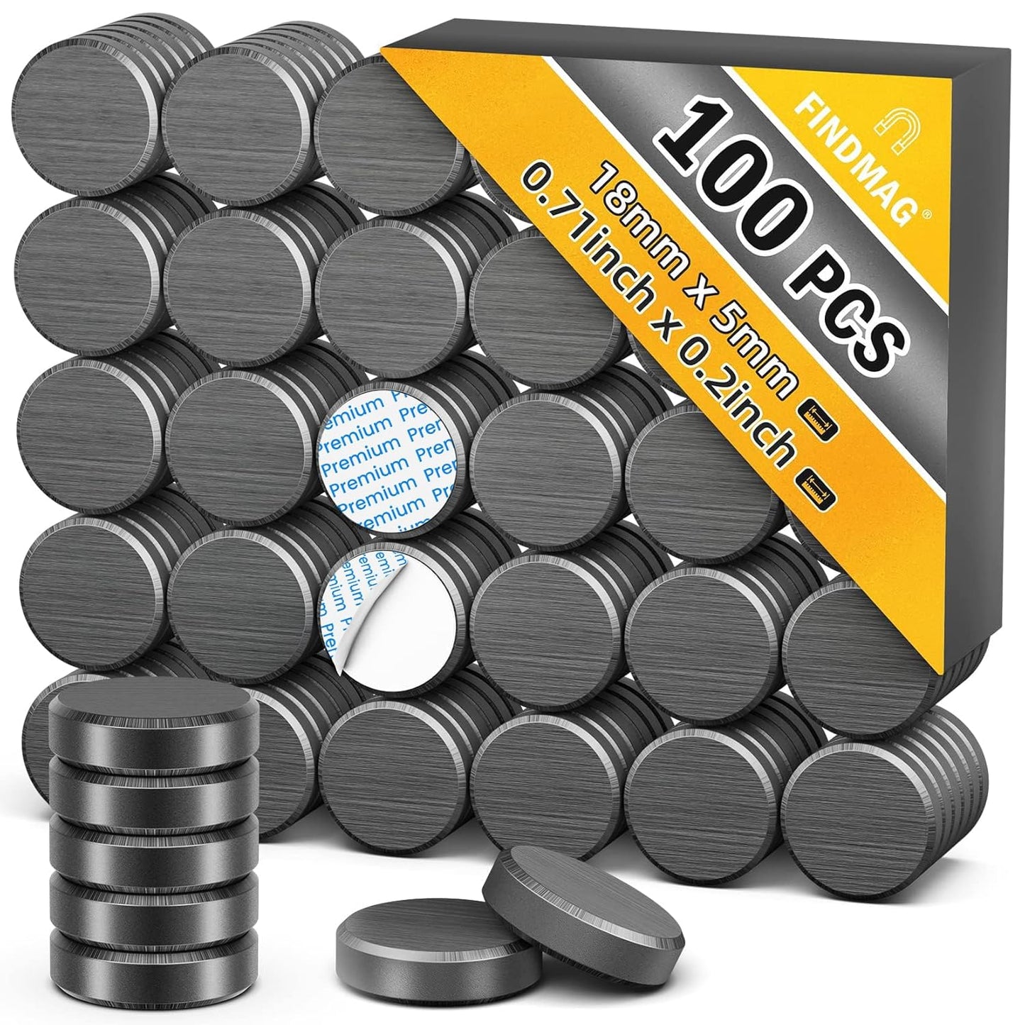 FINDMAG 20Pcs Magnets for Crafts with Adhesive Backing, Round Ferrite Craft Magnet with Adhesive Backing, Flat Ceramic Circle Magnets for STEM Classroom Experiments, Science Kits - 0.71" D X 0.12" H