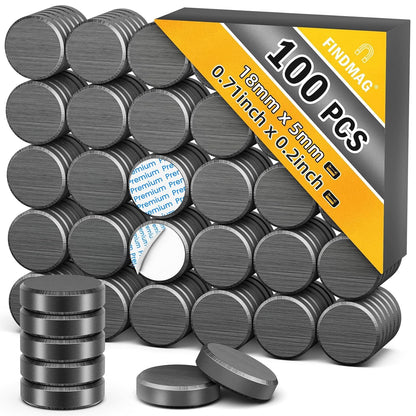 FINDMAG 20Pcs Magnets for Crafts with Adhesive Backing, Round Ferrite Craft Magnet with Adhesive Backing, Flat Ceramic Circle Magnets for STEM Classroom Experiments, Science Kits - 0.71" D X 0.12" H