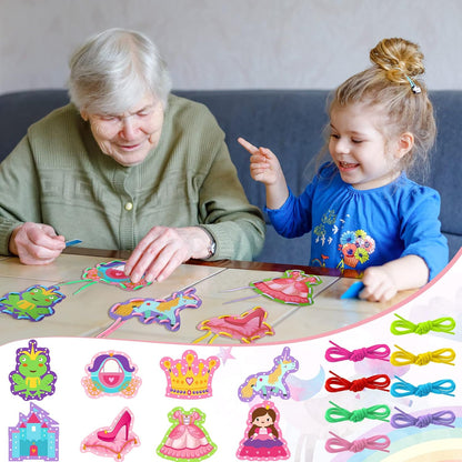 Zonon 8 Pieces Kids Lacing Cards Sewing Cards in 8 Patterns Lacing Games for Developing Imagination Education Supplies Children Sewing Game Favors (Princess, Castle Style)