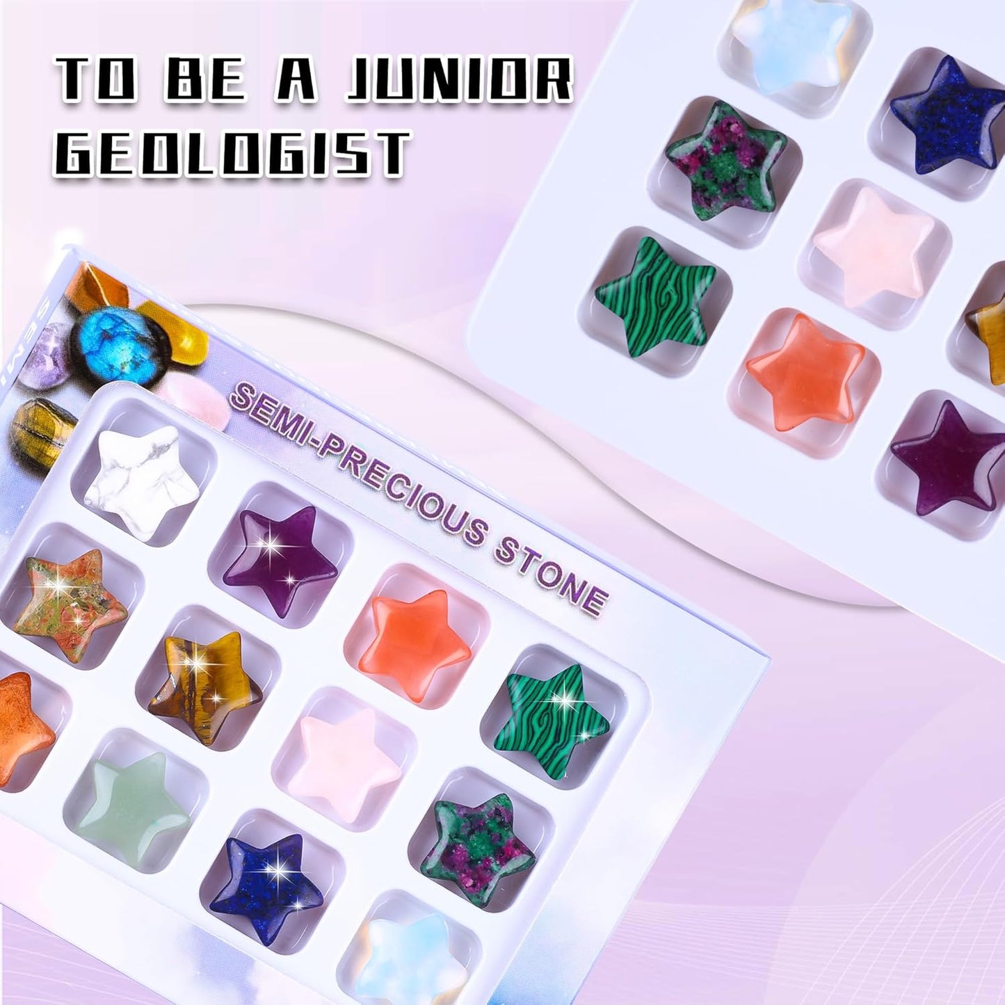 12PCS Natural Star Shaped Gemstones Set 0.8inch Worry Stones Mini Star Crystal Polished Star Pocket Gems Star Shaped for DIY Meditaion Reiki Balancing Decor Rock Kids Beginners