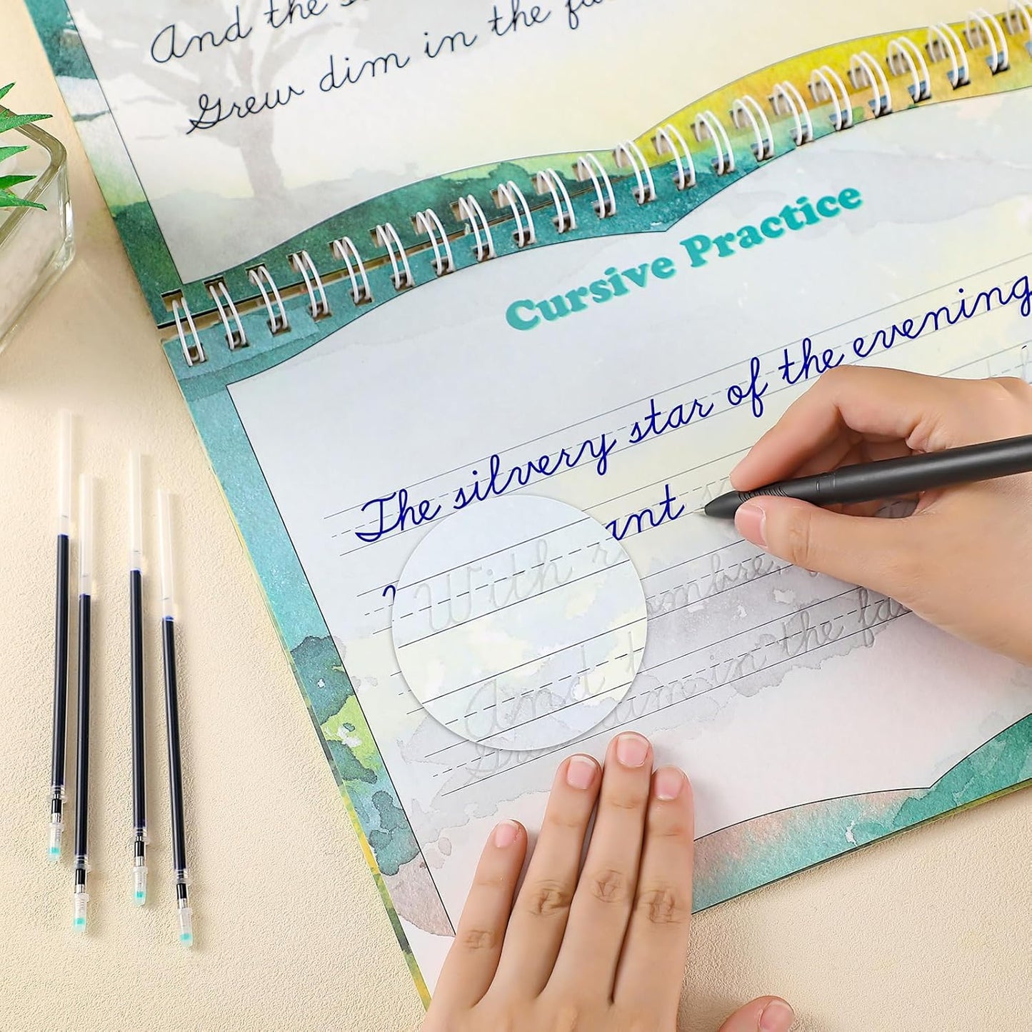 Maitys Grooved Cursive Handwriting Workbook Kit Reusable Cursive Workbook Groove Writing Practice Books Grooved Handwriting Practice for Adults and Beginner Improving Write Skills